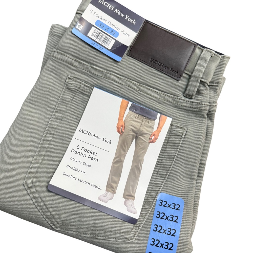 JACHS New York Mens 5 Pocket Denim Pant Olive Green Straight Fit 32x32